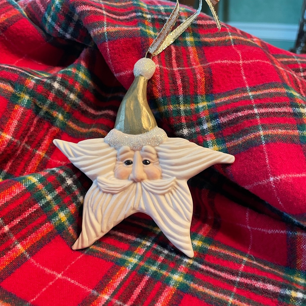 Santa star ornament, glass